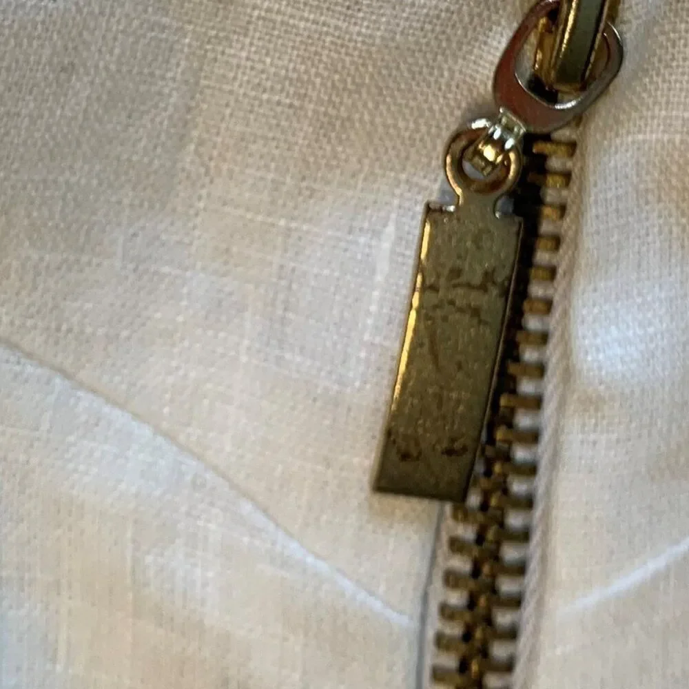 White Zip-Front Linen A-Line Dress - Picture 6 of 16